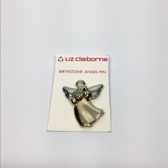 Broche Ange LIZ CLAIBORNE – Or émail Beige Avec Cristaux – Bijou Vintage – Très Bon état